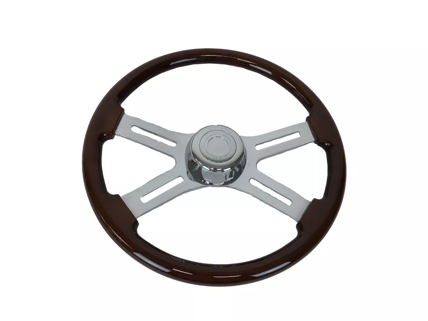 18” 4 Spoke Steering Wheel w/ Hub Woodgrain & Chrome – International Trucks