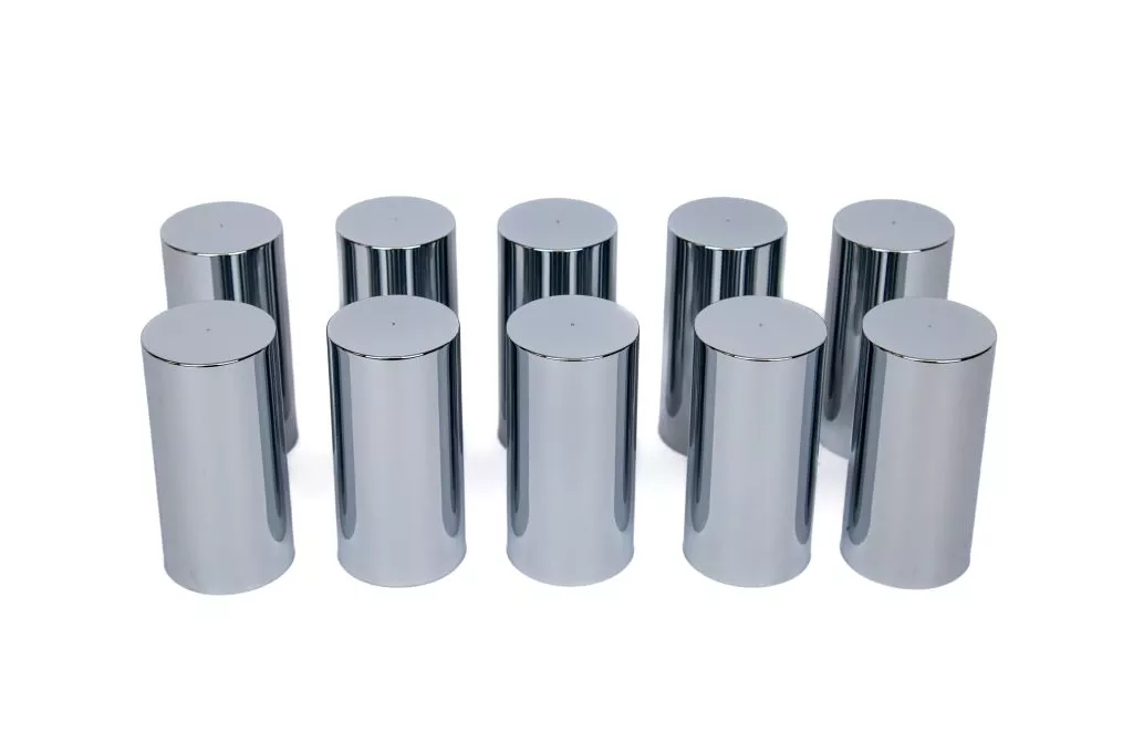 4.25” Tall Chrome Cylinder Thread-on 33mm lug nut cover- 10 pack