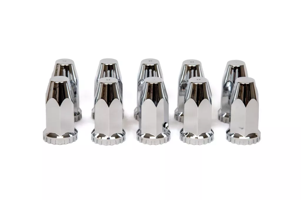 4” Tall Chrome Hex w/ Flange Thread-on 33mm lug nut cover- 10 pack