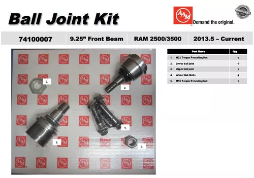 74100007 Dodge Ram 2500/3500 AAM 9.25" Solid Front Axle Ball Joint Kit 2013.5+