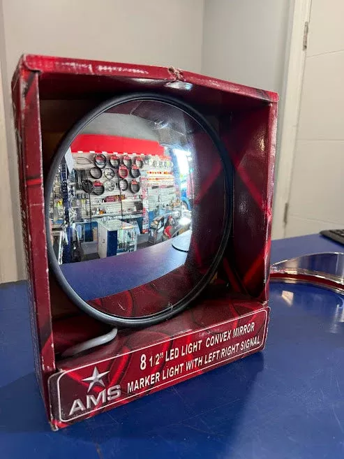 8-1/2" 430 Stainless Steel Convex Mirror With LED - Passenger AMS