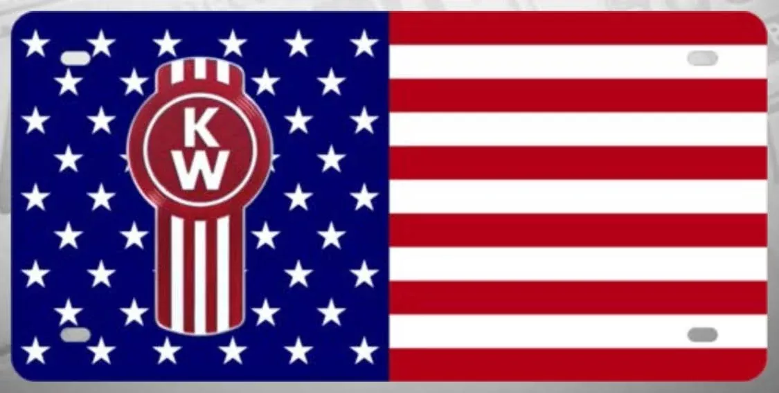 CHAPA (PLACA) DE LUJO LOGO KENWORTH BANDERA EEUU