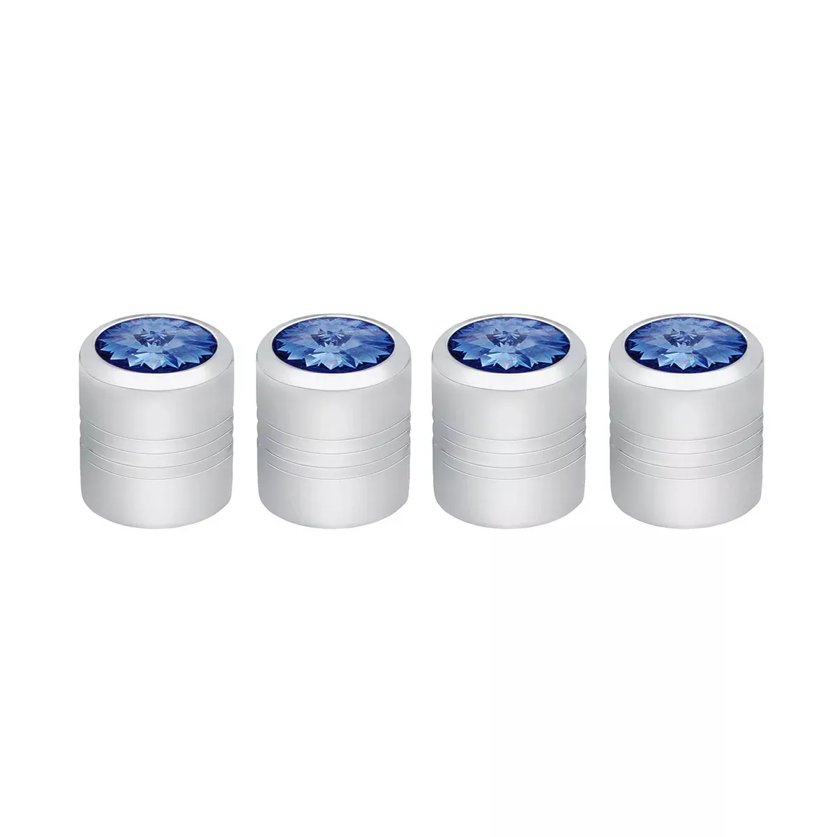 Chrome Round Valve Caps With Blue Crystal (4-Pack) 70055 UP