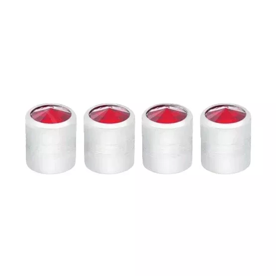 Chrome Round Valve Caps With Red Crystal (4-Pack) 70059 UP