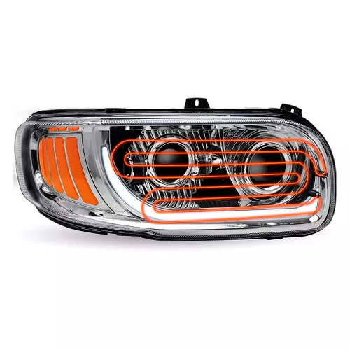 TLED-H115 Peterbilt Chrome LED Heated Passenger Side Headlight Assy
