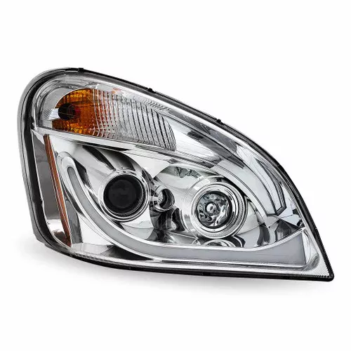 TRUX TLED-H67 CHROME FREIGHTLINER CASCADIA LED PROJECTOR HEADLIGHT ASSEMBLY WITH DUAL FUNCTION LED STRIP - PASSENGER SIDE