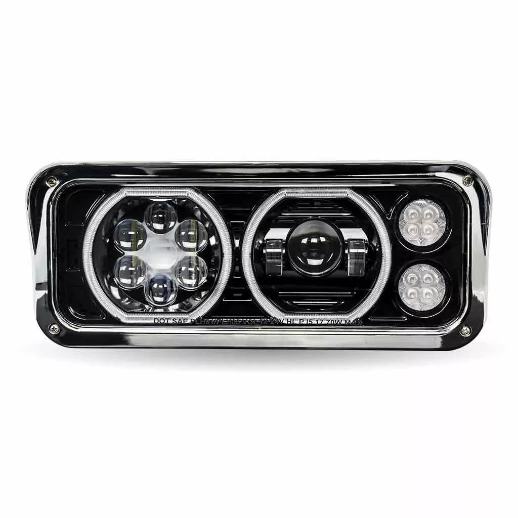 UNIVERSAL LED PROJECTOR HEADLIGHT ASSEMBLY WITH GLOW POSITION HALOS & MARKER LEDS – BLACK (PASSENGER SIDE) TLED-H123