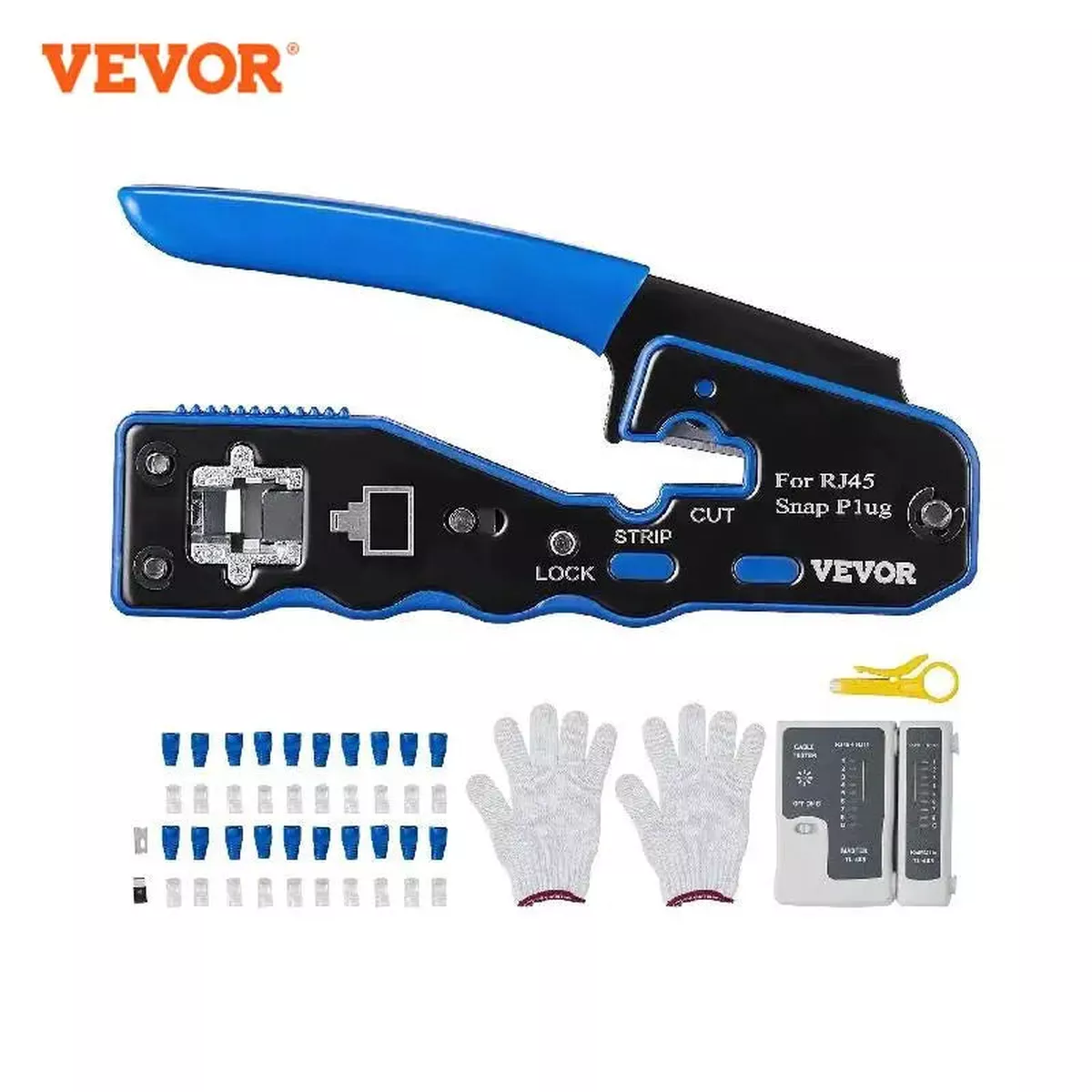VEVOR Ethernet Crimp Tool RJ45 Cat5e Cat6a With Stripper